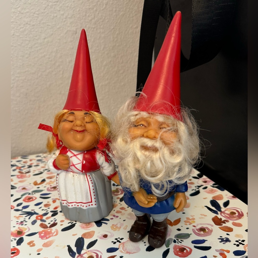 Rare Big Vintage David The Gnome Figurines David Abd Lisa Rubber Dolls 1983